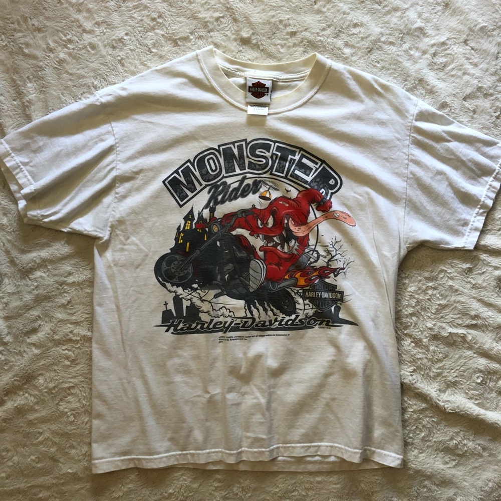Harley Davidson Motorcycle T-Shirt - Tripp’s, Amarillo Texas - White Large